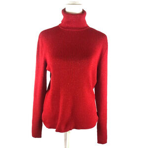 Worthington Women's Sweater Turtleneck Red Metallic Size Large Holiday